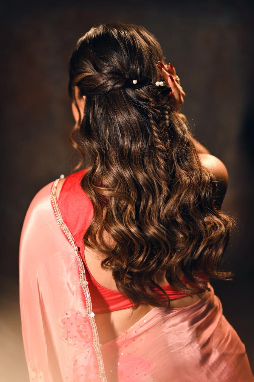 Coral Bloom Ombre Organza Saree with Crystal Border & Floral Print - chinon; crepe Indian ethnic wear by Rangoli