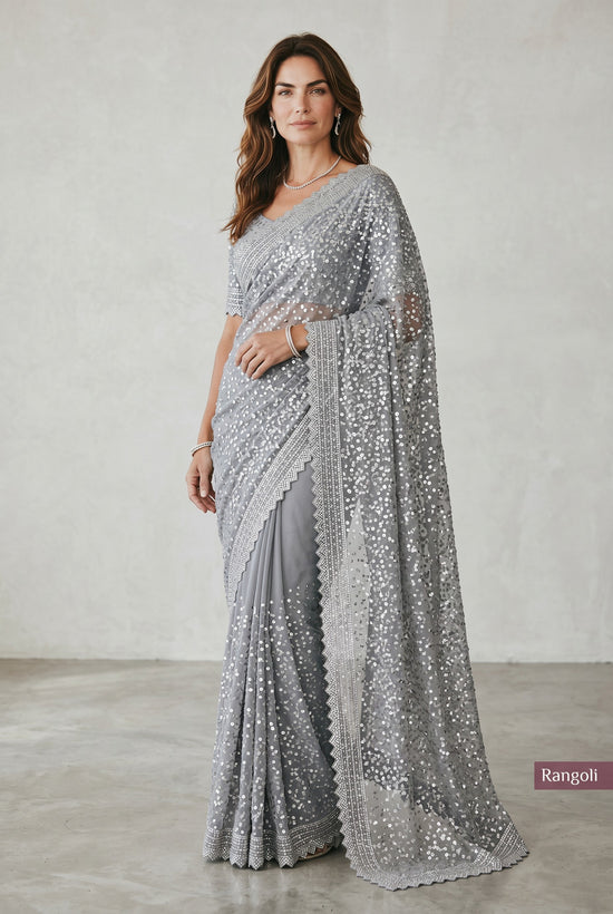 Embellished Net Saree With Designer Blouse - net Indian ethnic wear by Rangoli