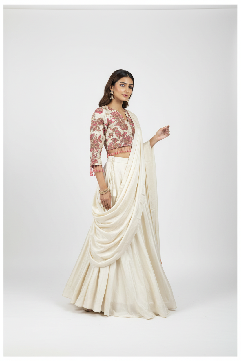 Contemporary Ivory Suit Palazzo with Designer Jacket