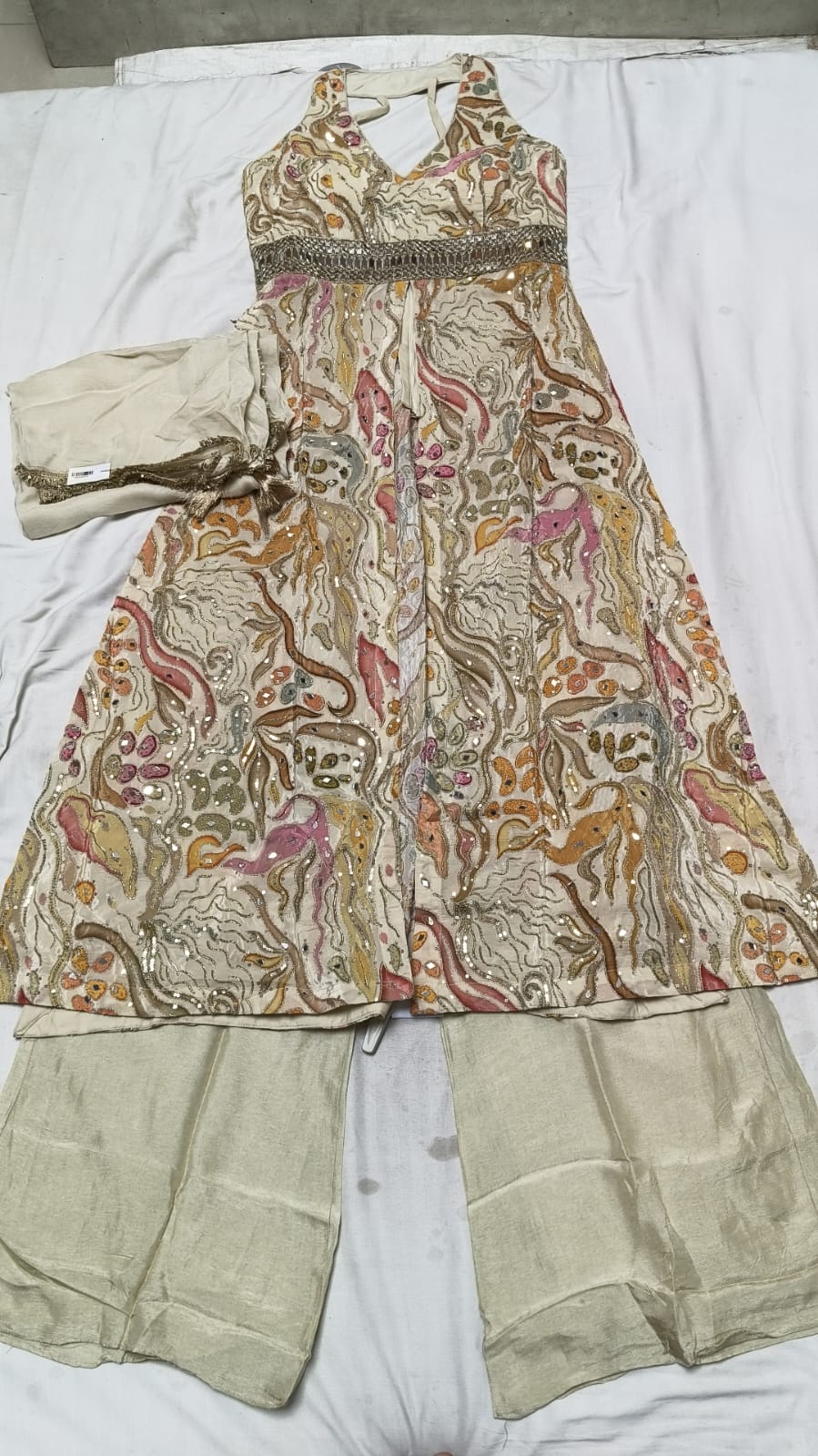 Mustard Floral Embroidered Anarkali Set with Dupatta