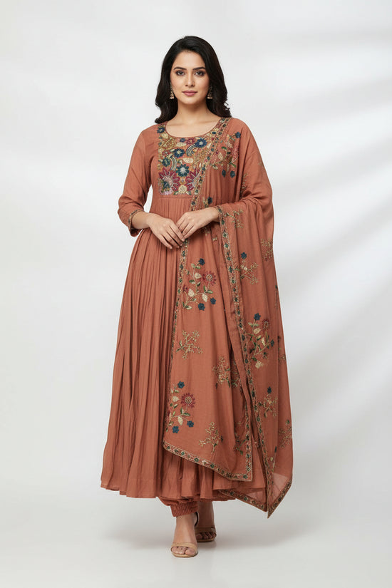 Graceful Mal Cotton Chanderi Anarkali Suit - cotton Indian ethnic wear by Rangoli