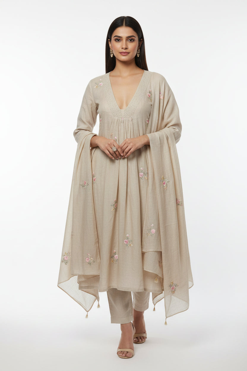 Flattering Mal Cotton Chanderi A-Line Suit - cotton Indian ethnic wear by Rangoli