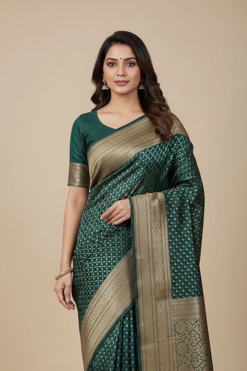 Artisan Pure Cotton Banarasi Silk Saree - View 2 | Rangoli