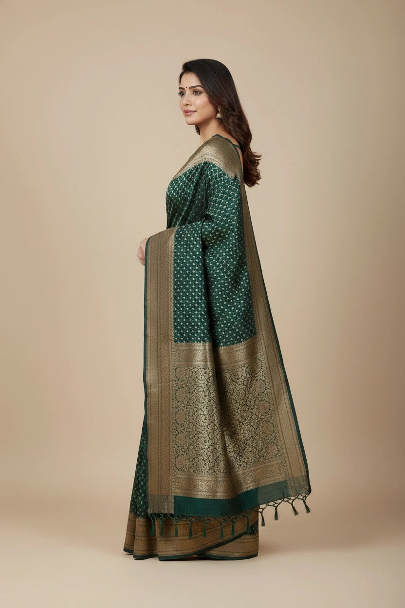 Artisan Pure Cotton Banarasi Silk Saree - View 3 | Rangoli