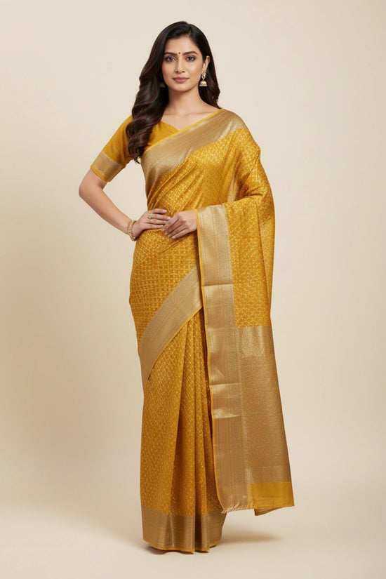 Artisan Pure Cotton Banarasi Silk Saree - Mustard | Rangoli
