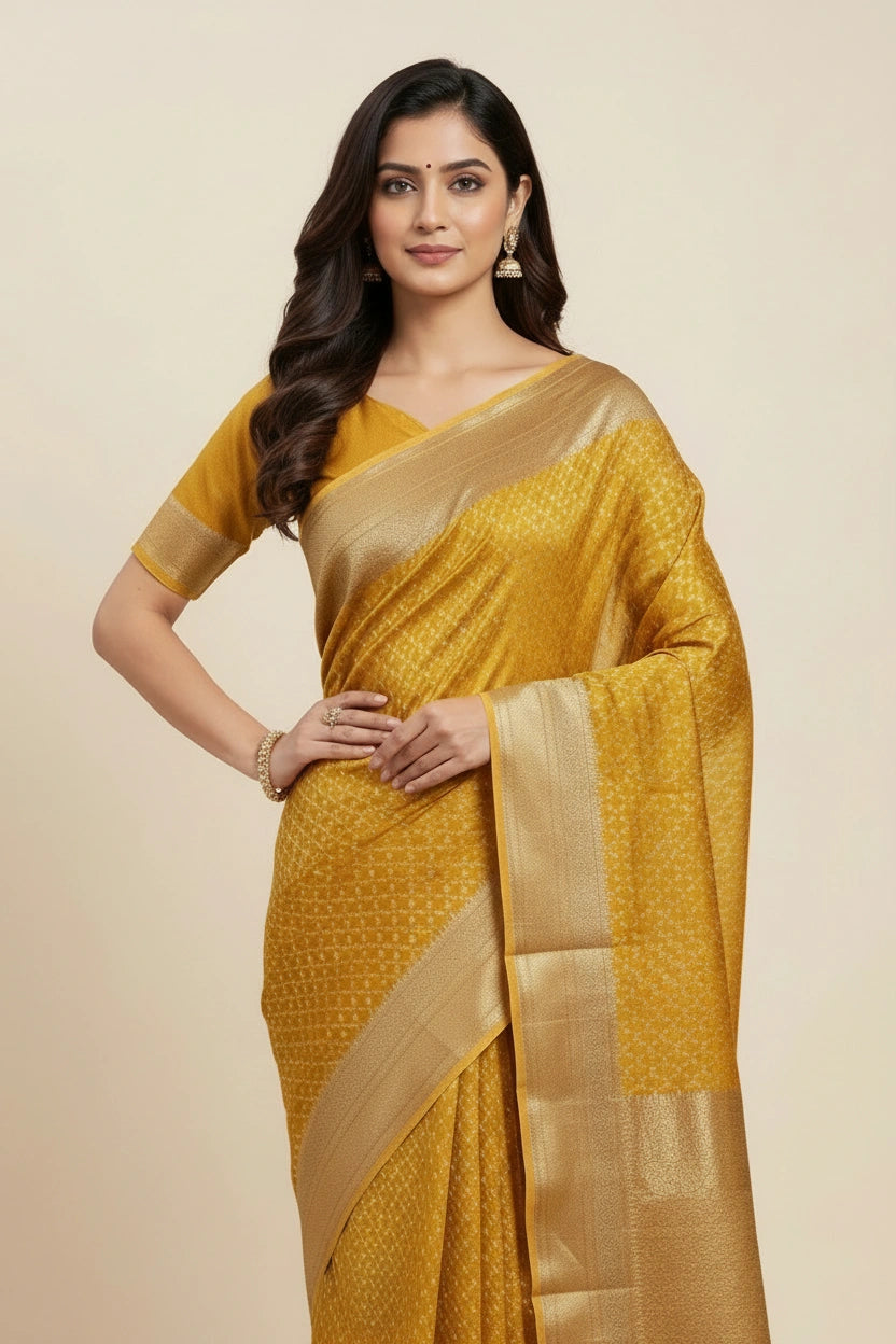 Artisan Pure Cotton Banarasi Silk Saree - View 5 | Rangoli