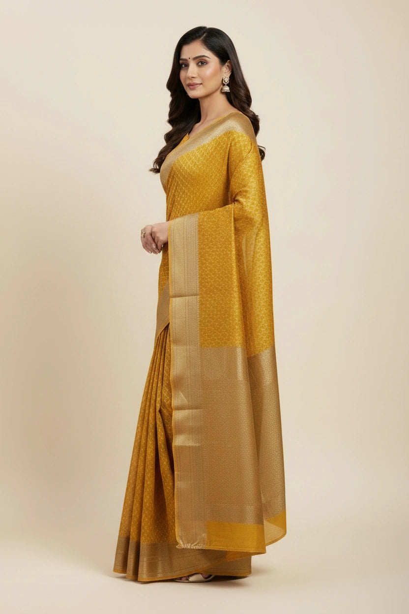 Artisan Pure Cotton Banarasi Silk Saree - View 6 | Rangoli