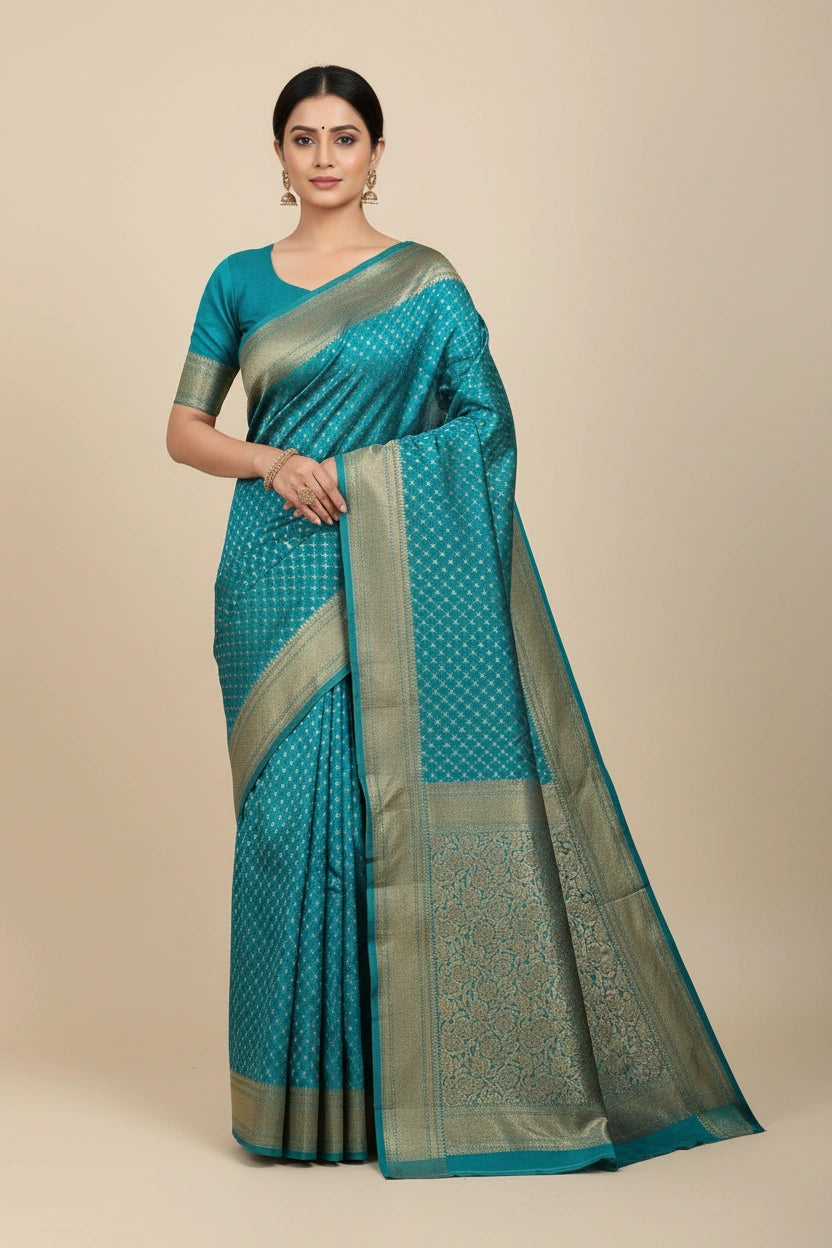 Artisan Pure Cotton Banarasi Silk Saree - Red | Rangoli
