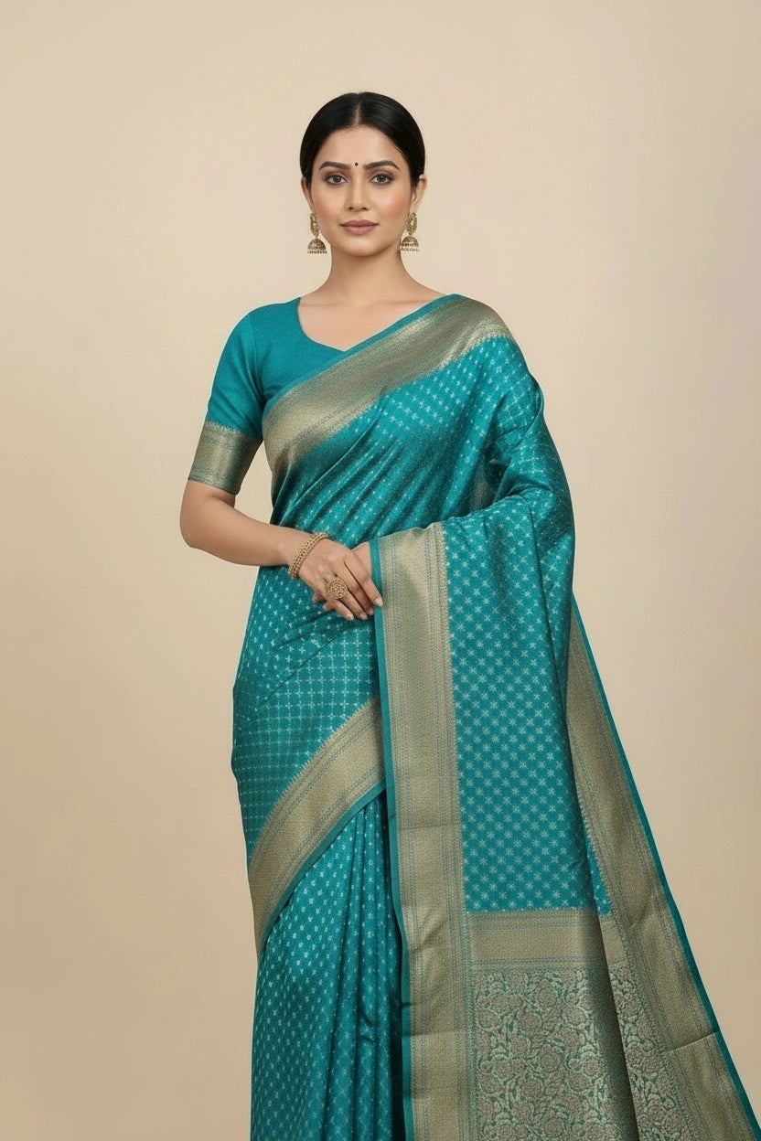 Artisan Pure Cotton Banarasi Silk Saree - View 8 | Rangoli