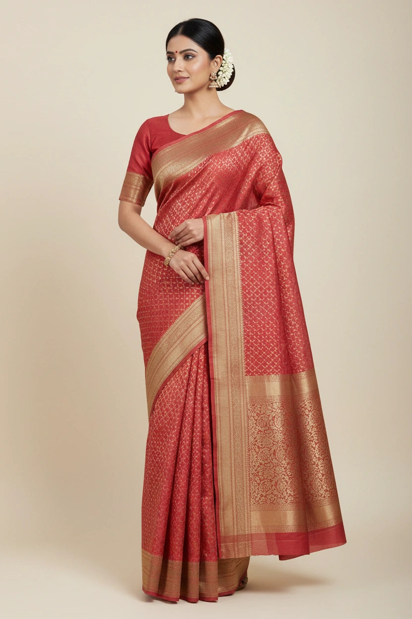 Artisan Pure Cotton Banarasi Silk Saree - Firozi Blue | Rangoli
