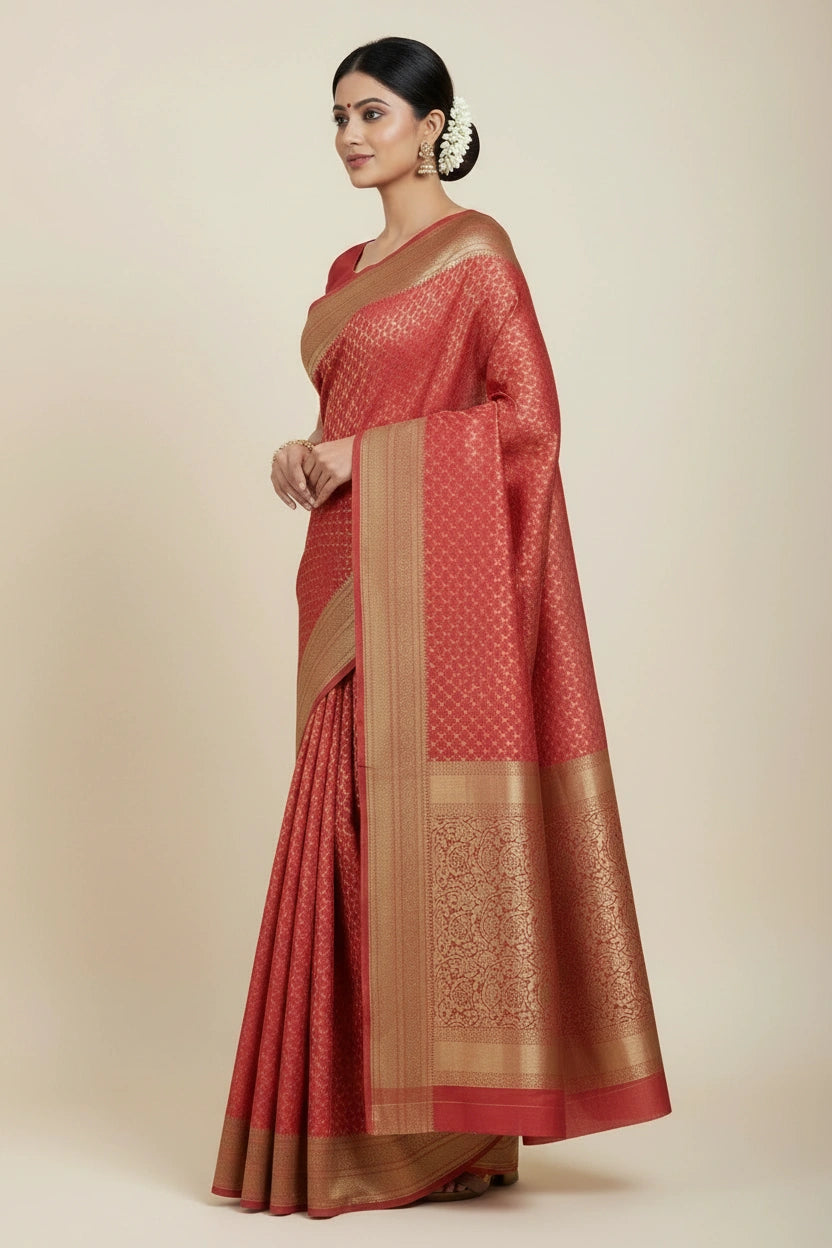 Artisan Pure Cotton Banarasi Silk Saree - View 12 | Rangoli