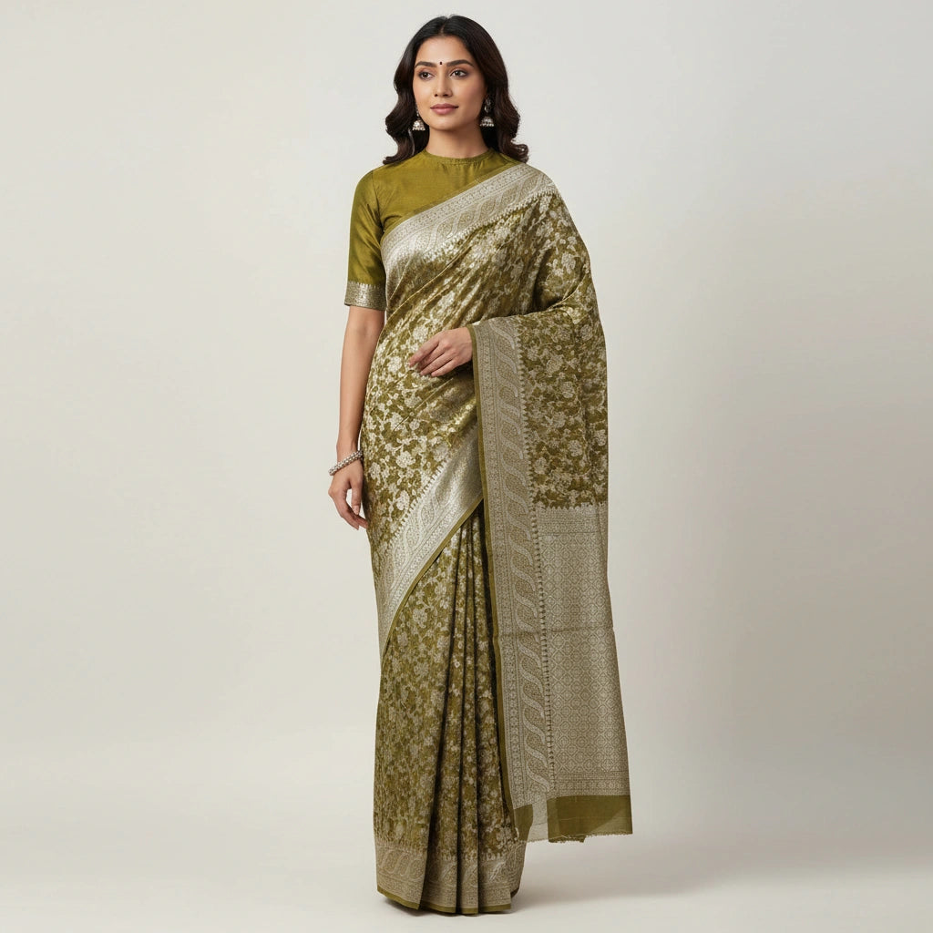 Banarasi Pure Cotton Saree with Traditional Woven Motifs - cotton Indian ethnic wear by Rangoli