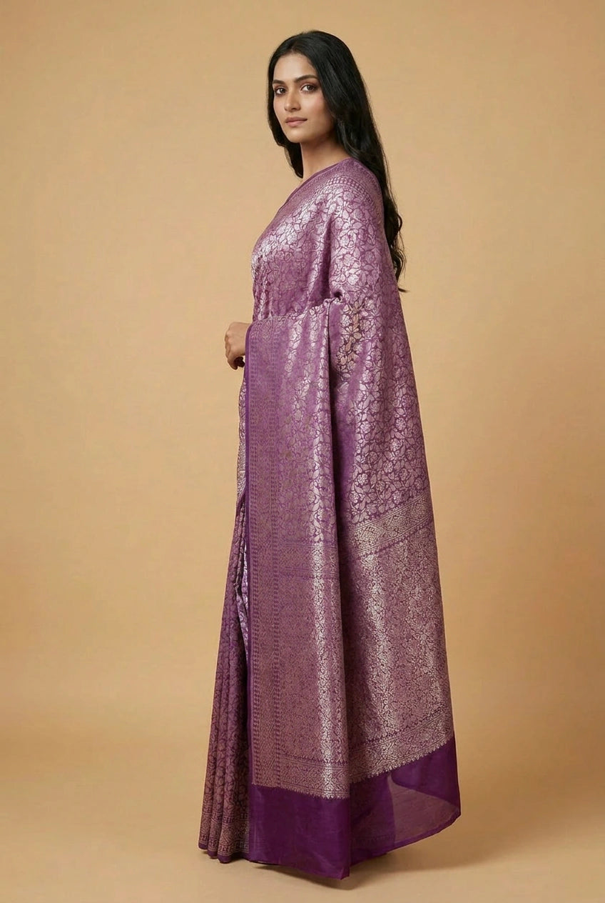 Silk Katan Banarasi Saree with Firozi and Rani Colors