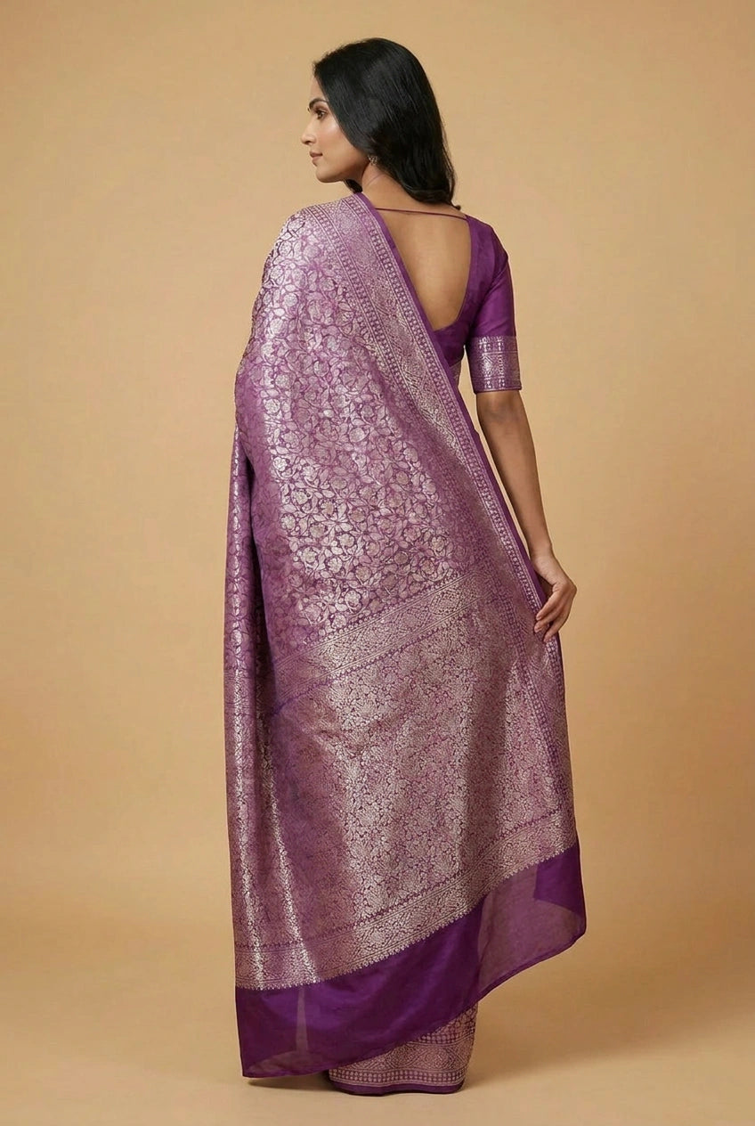 Silk Katan Banarasi Saree with Firozi and Rani Colors