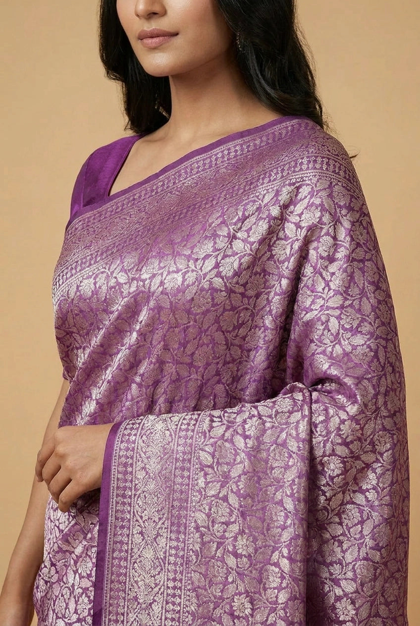 Silk Katan Banarasi Saree with Firozi and Rani Colors