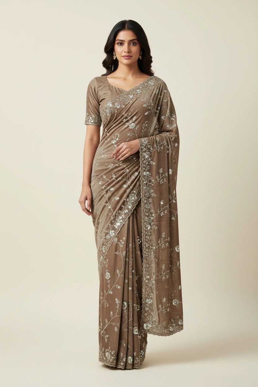 Embroidered Tissue Silk Saree with Traditional Motifs