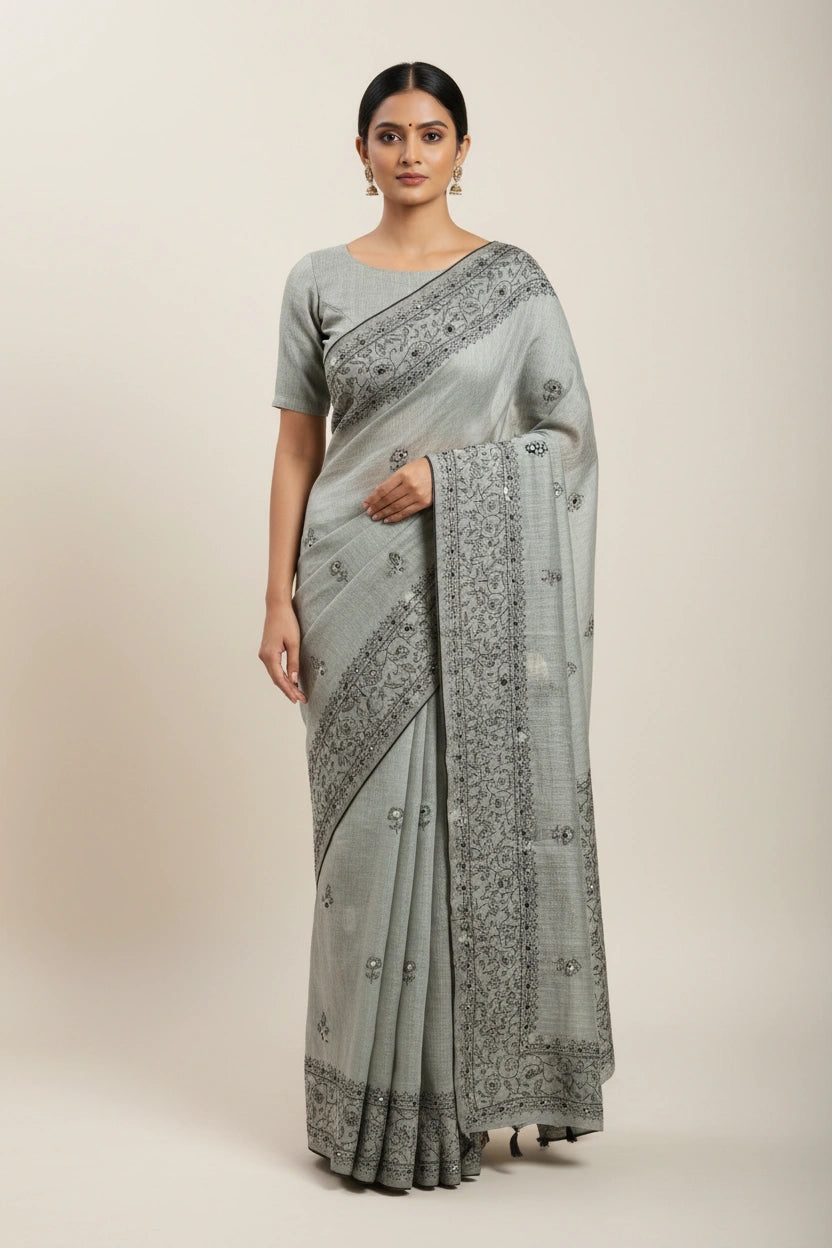Handcrafted Cotton Linen Weaving Saree - cotton; linen Indian ethnic wear by Rangoli
