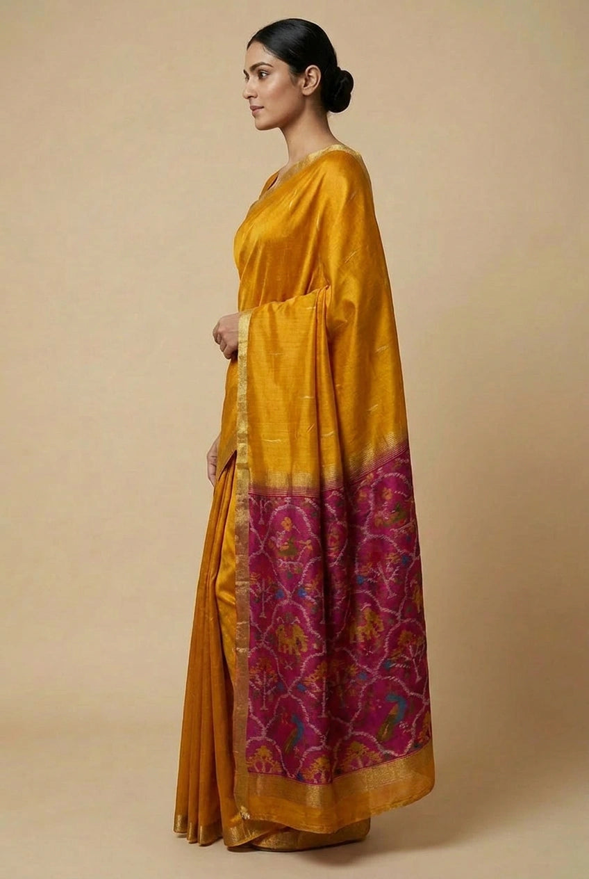 Bengal Cotton Linen Saree with Handloom Festive Stripe