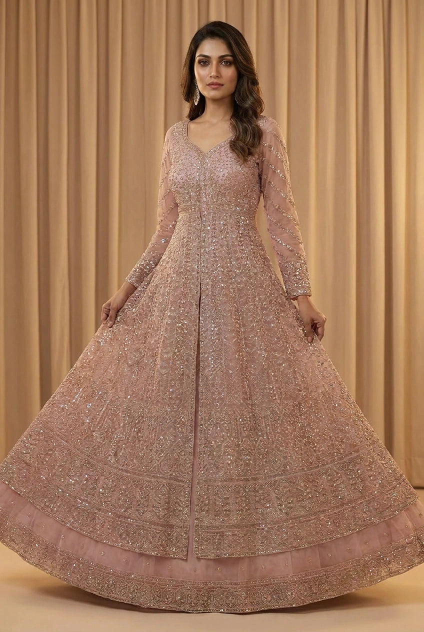 Royal Blush Embroidered Lehenga Achkan Ensemble