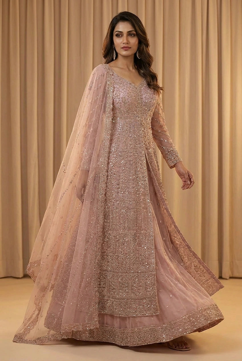 Royal Blush Embroidered Lehenga Achkan Ensemble
