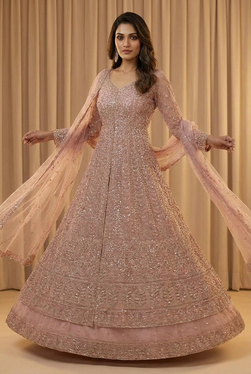 Royal Blush Embroidered Lehenga Achkan Ensemble