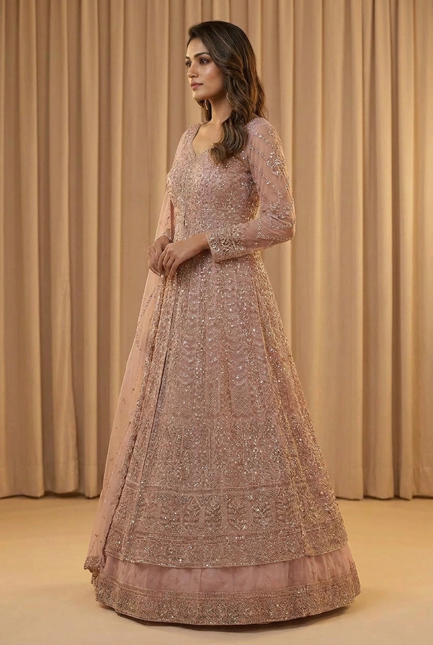 Royal Blush Embroidered Lehenga Achkan Ensemble