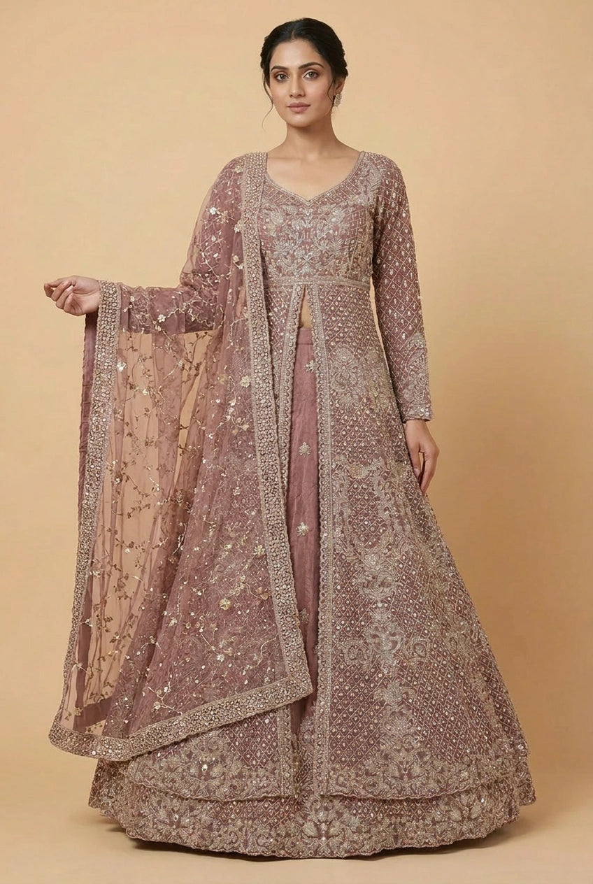 Embroidered Bridal Lehenga Achkan Set – Wedding Wear