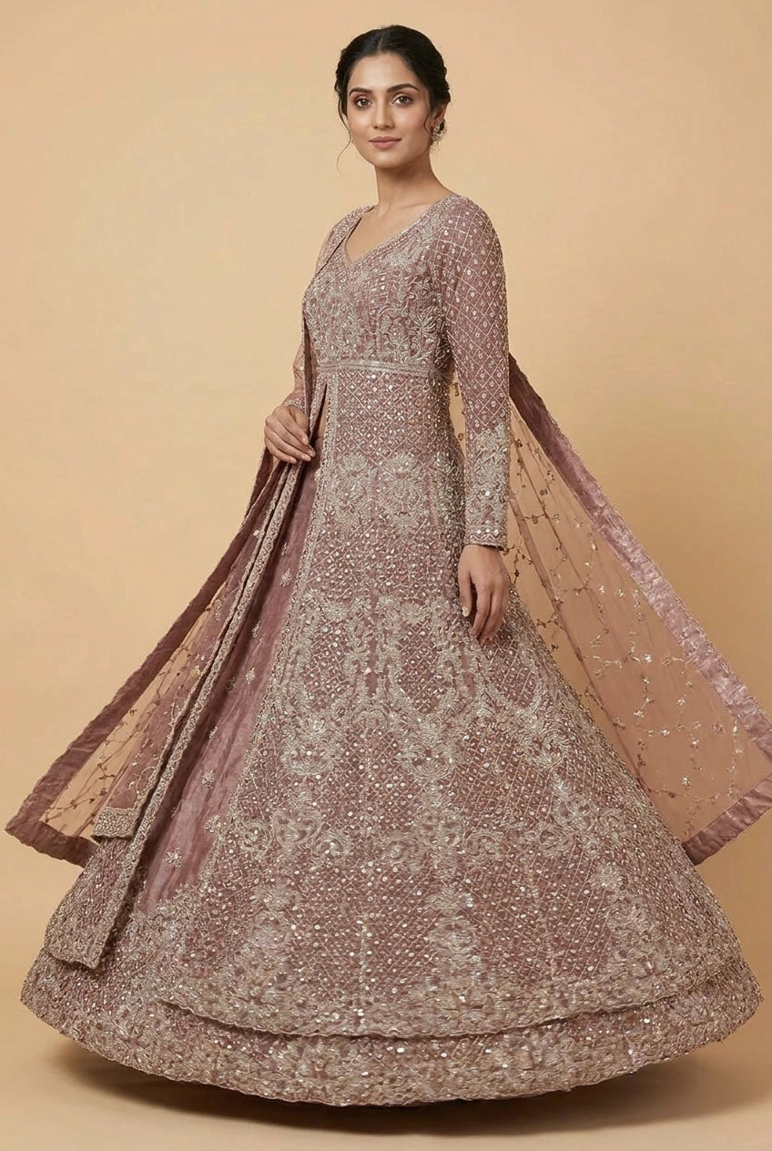 Embroidered Bridal Lehenga Achkan Set – Wedding Wear