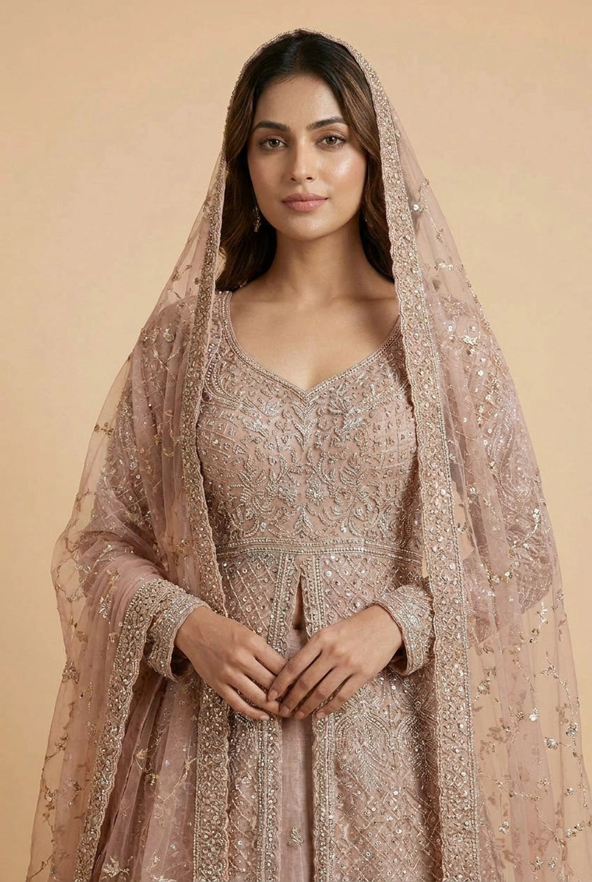 Embroidered Bridal Lehenga Achkan Set – Wedding Wear