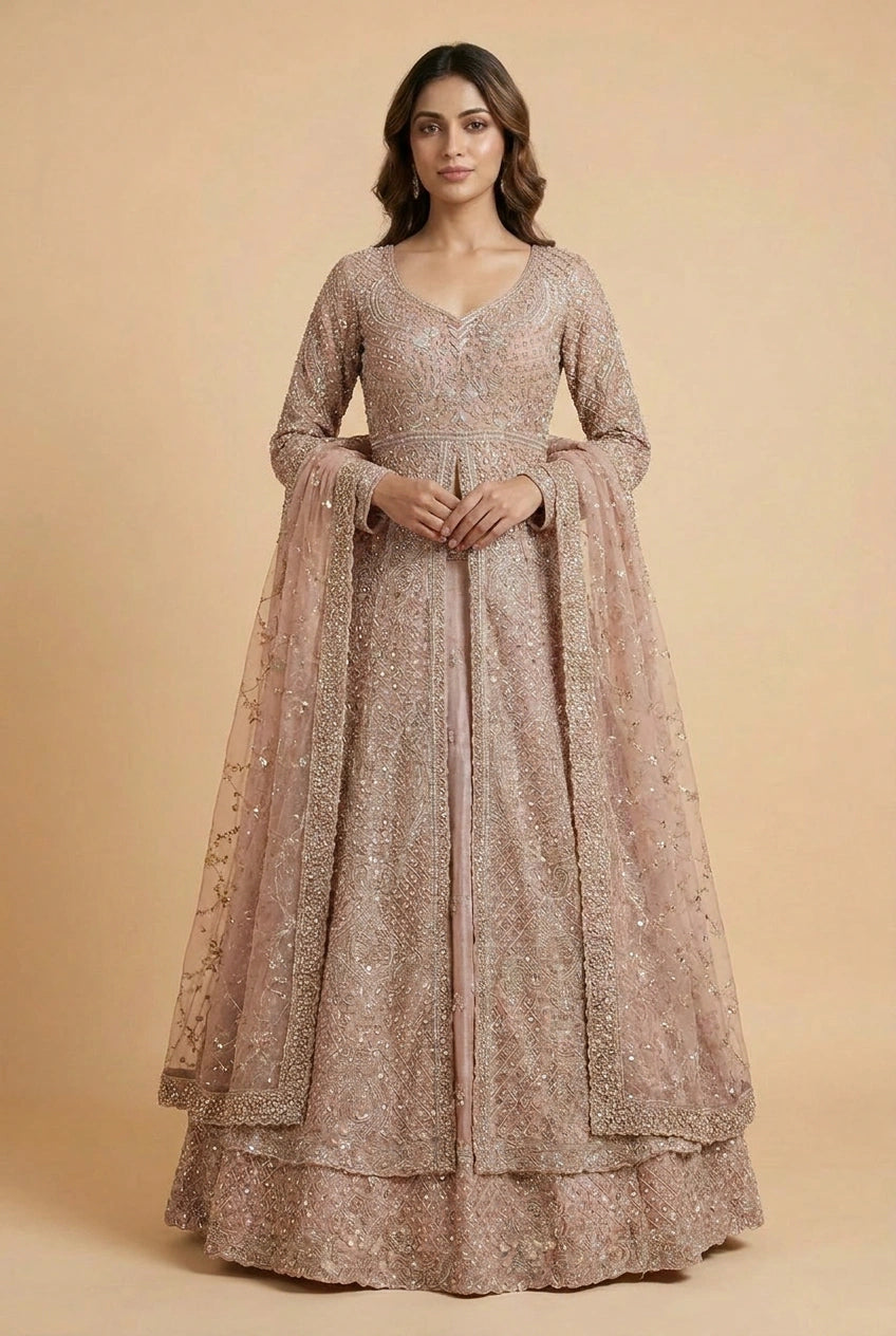 Embroidered Bridal Lehenga Achkan Set – Wedding Wear