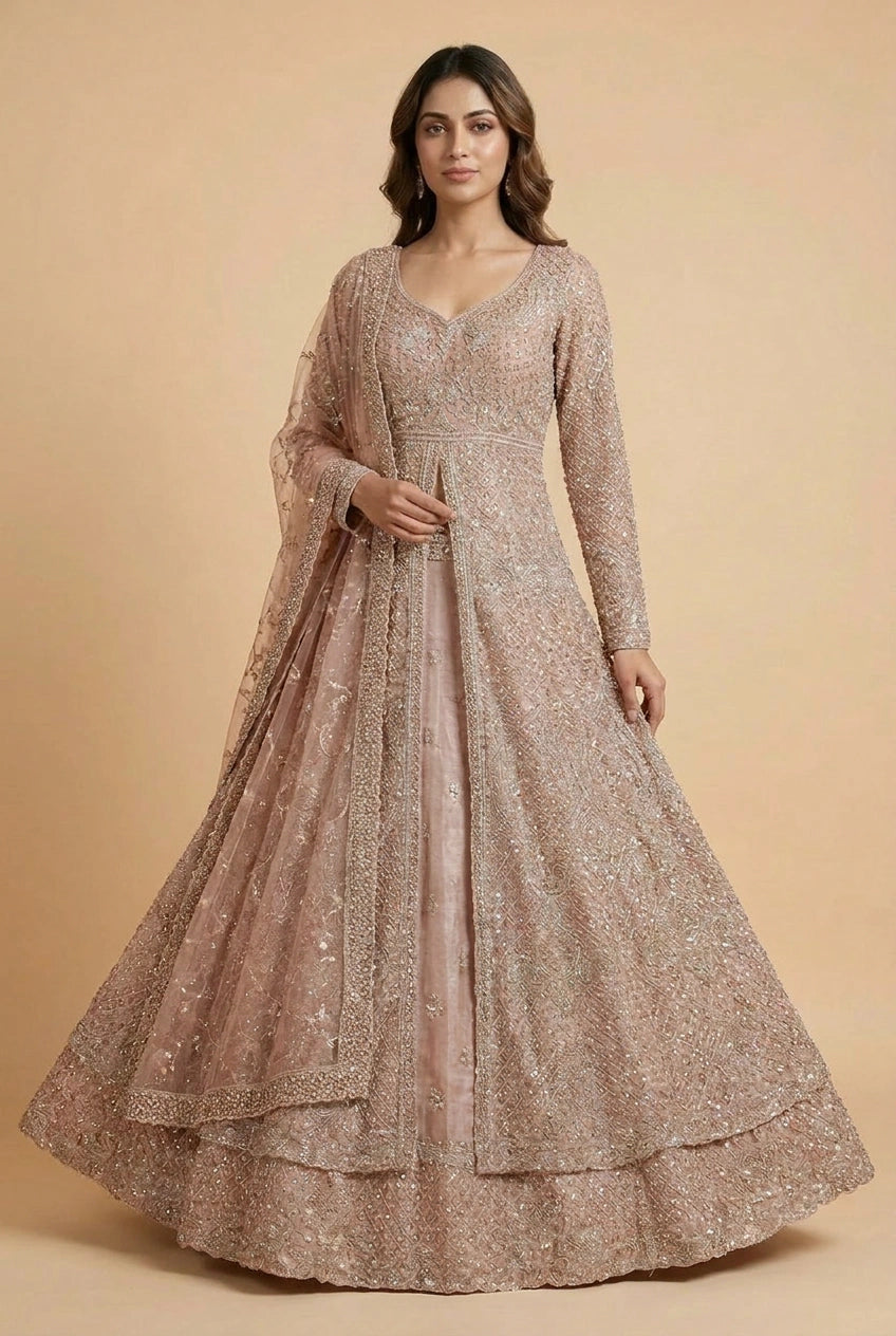 Embroidered Bridal Lehenga Achkan Set – Wedding Wear