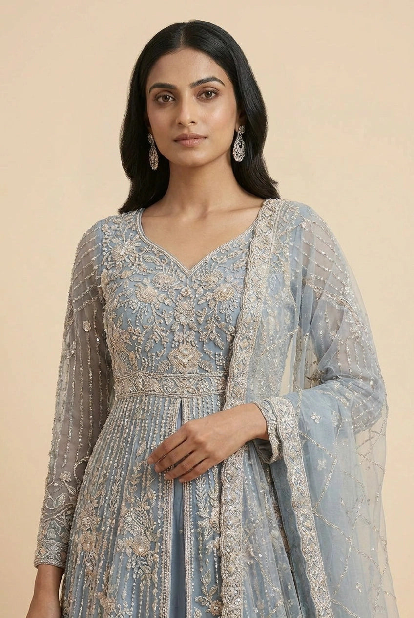 Embroidered Lehenga Achkan with Dupatta