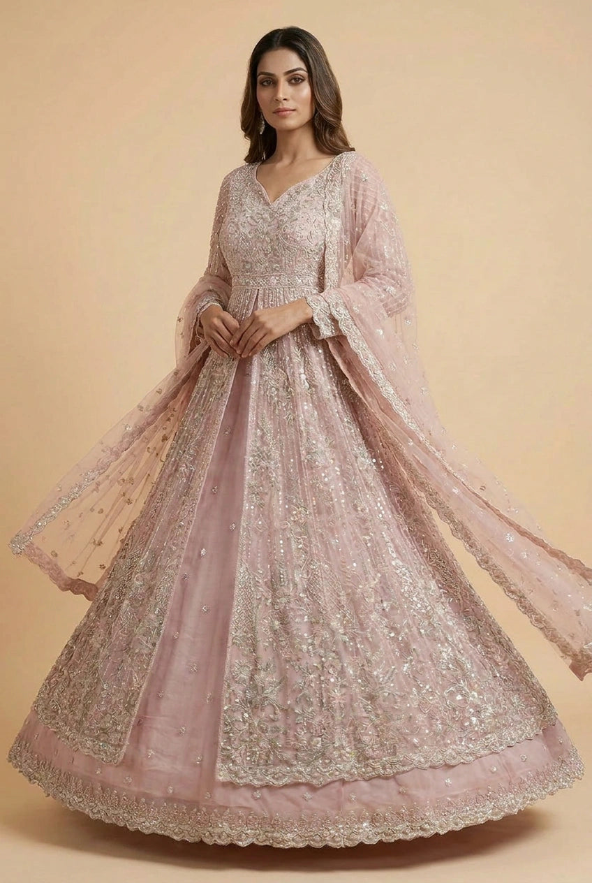 Embroidered Lehenga Achkan with Dupatta