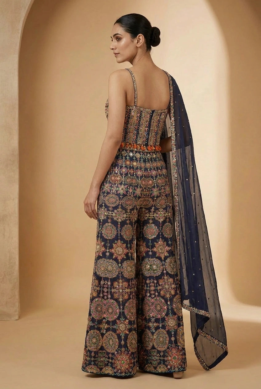 Navy Georgette Choli Palazzo Set - Rangoli India