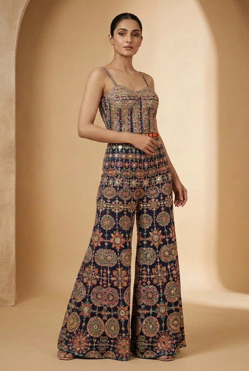 Navy Georgette Choli Palazzo Set - Rangoli India