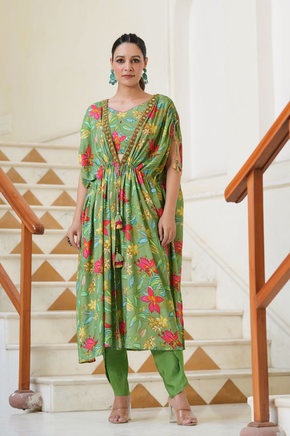 Pista Green Dhoti Set with Cape