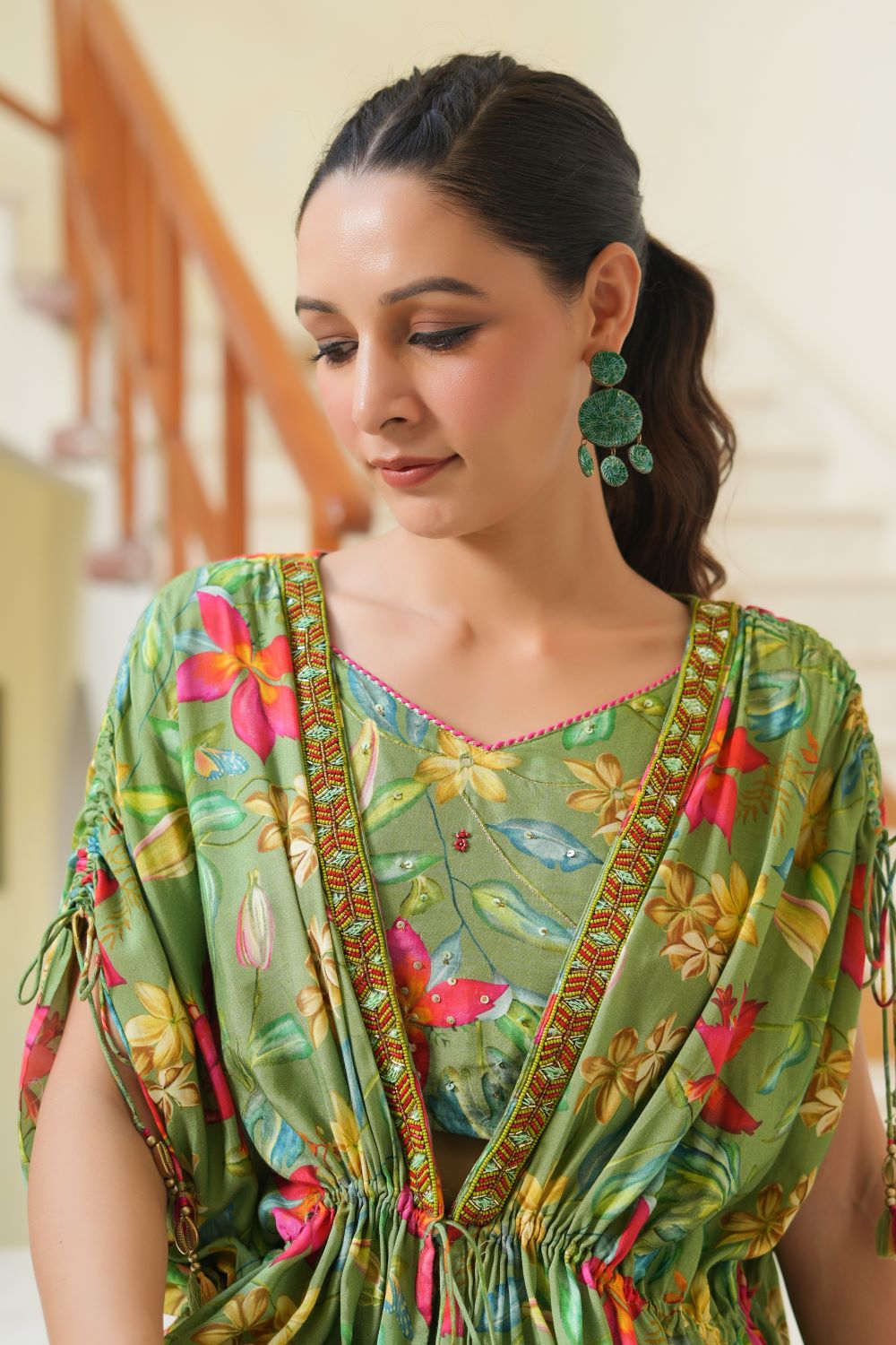 Pista Green Dhoti Set with Cape