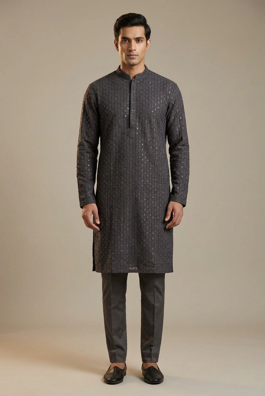 Black Cotton Kurta Set with Pintuck Front for Daily Comfort