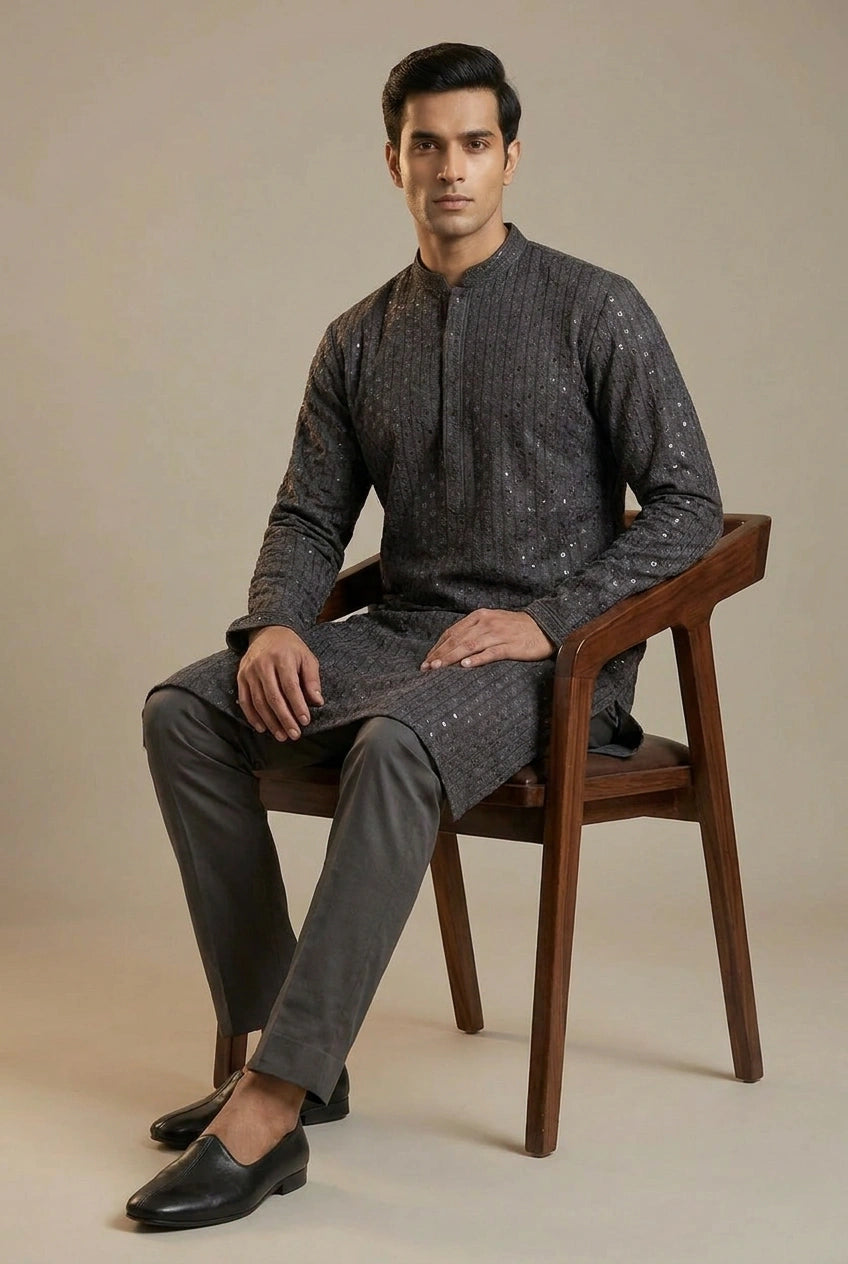 Black Cotton Kurta Set with Pintuck Front for Daily Comfort