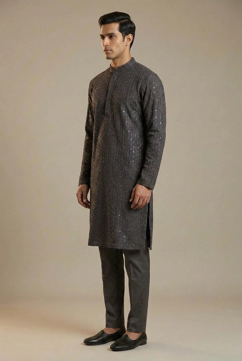 Black Cotton Kurta Set with Pintuck Front for Daily Comfort