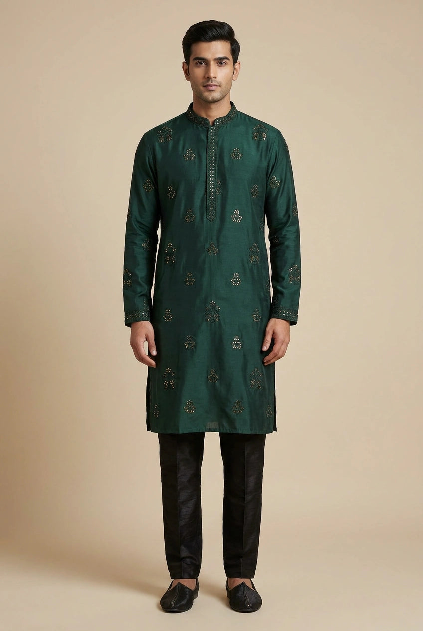 Cotton Kurta Set with Tonal Buttons for Pujas