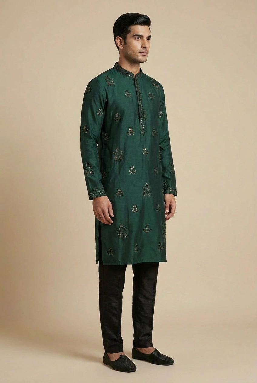 Cotton Kurta Set with Tonal Buttons for Pujas