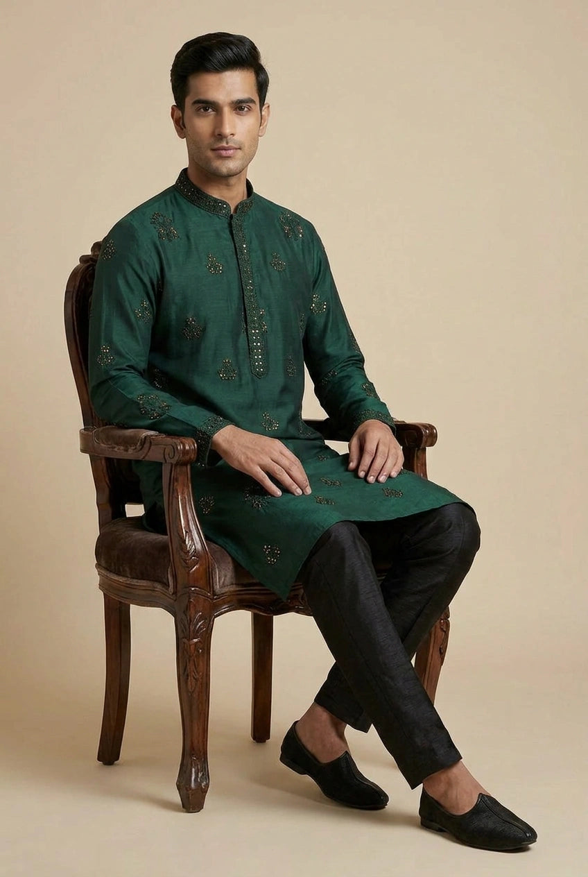 Cotton Kurta Set with Tonal Buttons for Pujas