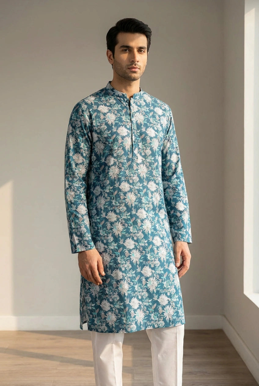 Blue Cotton Kurta Set with Hand Stitching for Everyday Comfort
