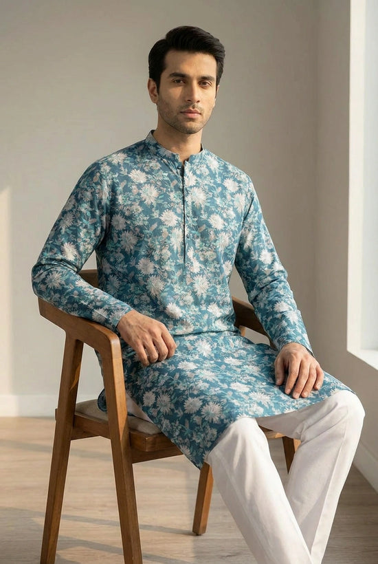 Blue Cotton Kurta Set with Hand Stitching for Everyday Comfort