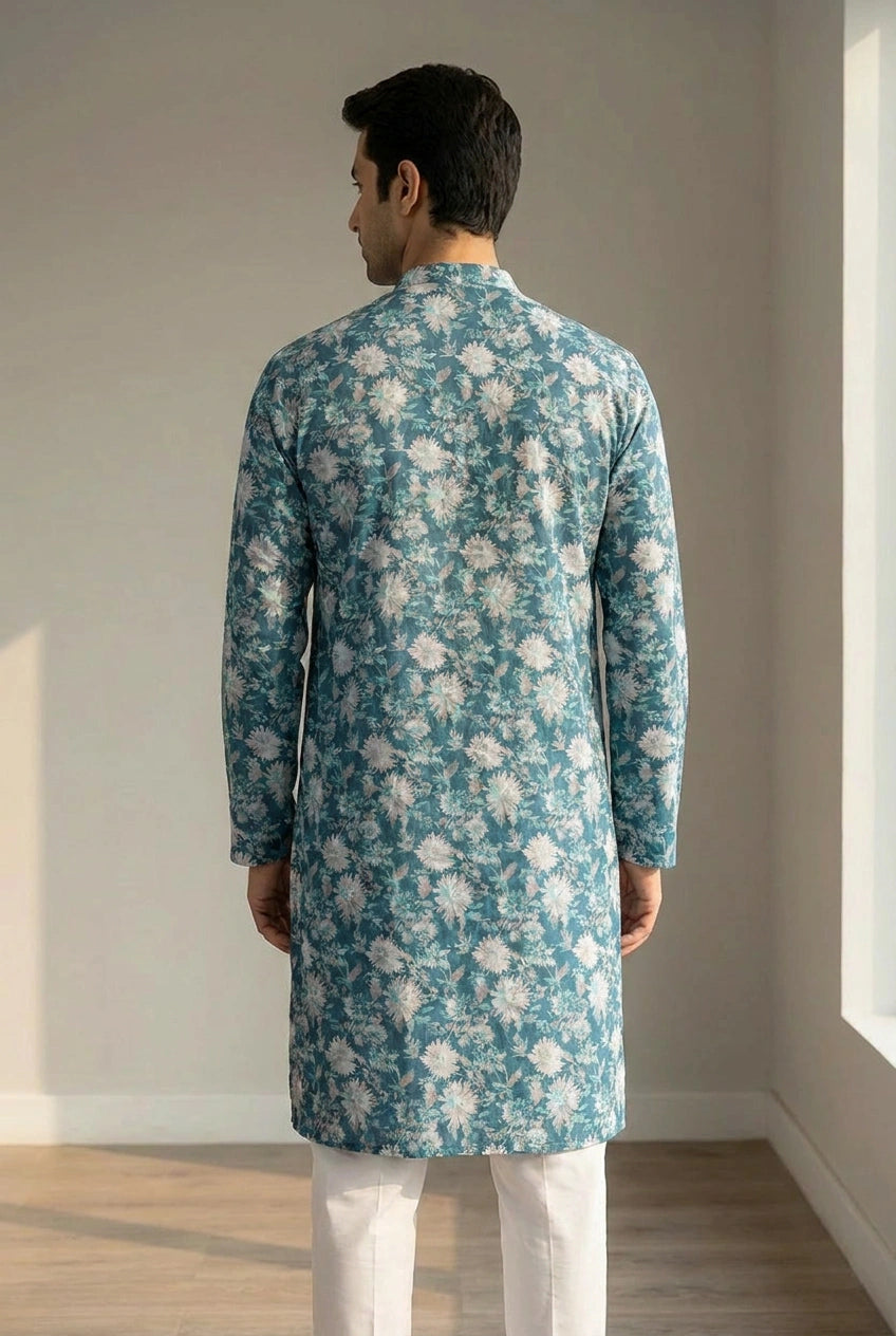 Blue Cotton Kurta Set with Hand Stitching for Everyday Comfort