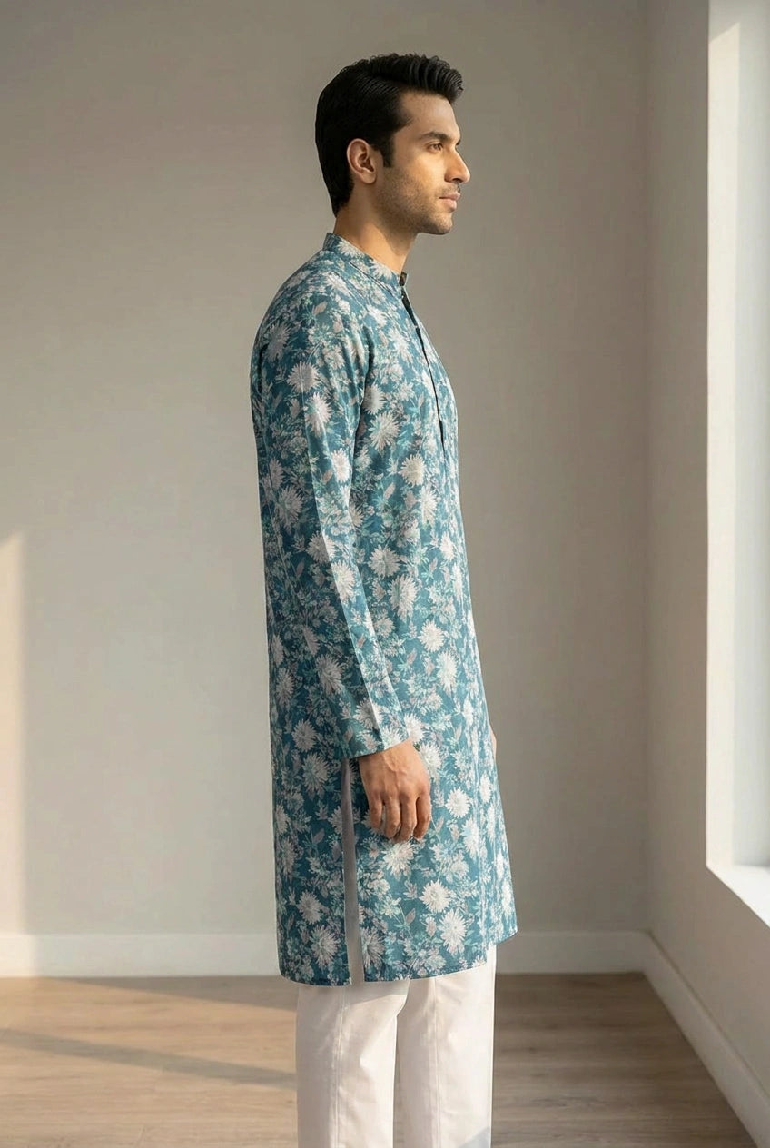 Blue Cotton Kurta Set with Hand Stitching for Everyday Comfort