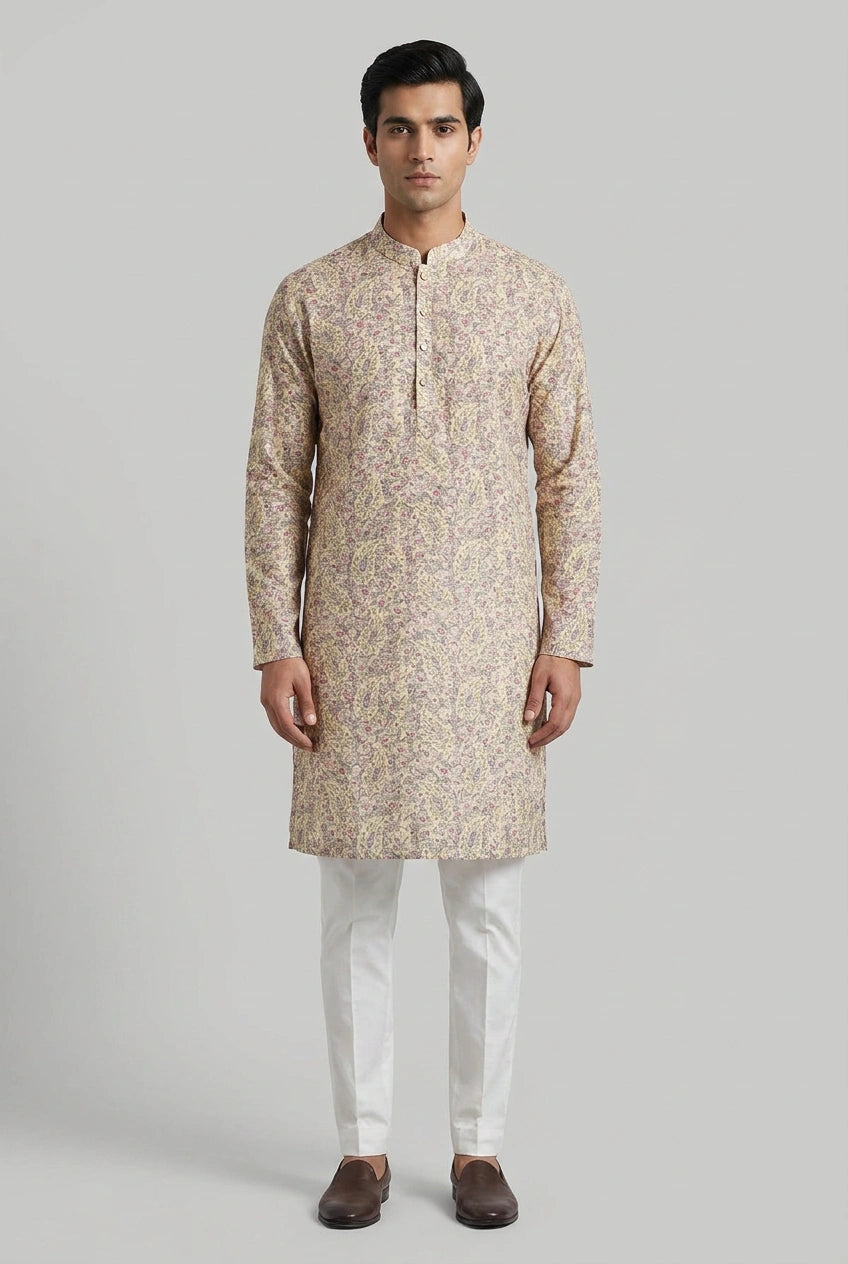 Yellow Cotton Kurta Set with Schiffli Detail for Daily Wear