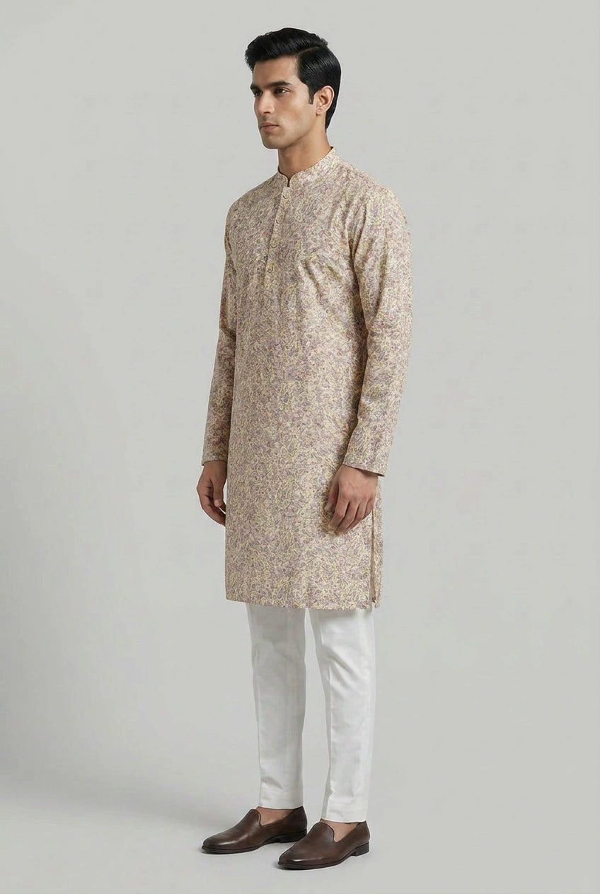 Yellow Cotton Kurta Set with Schiffli Detail for Daily Wear