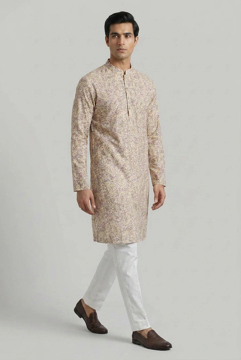 Yellow Cotton Kurta Set with Schiffli Detail for Daily Wear